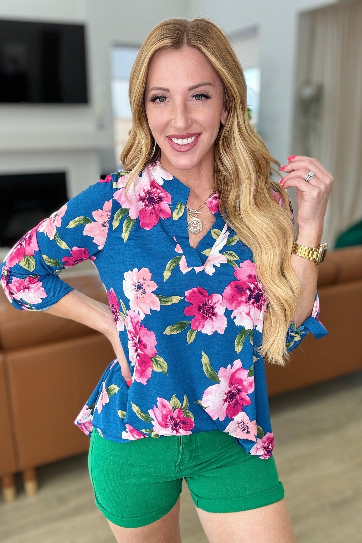 Lizzy Top in Teal and Magenta Floral