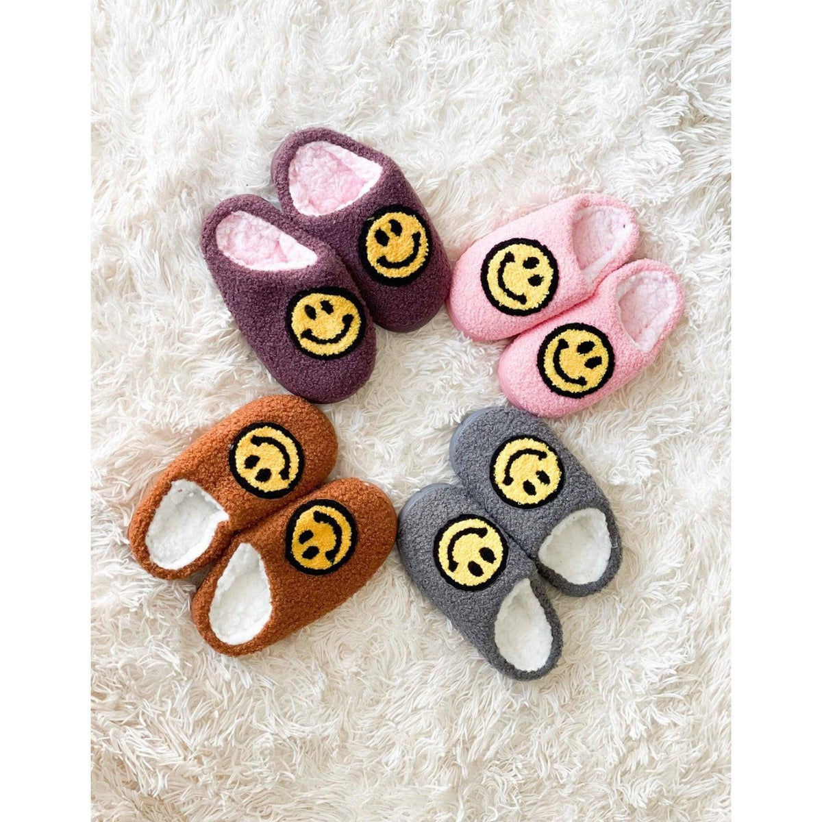 Babs + Birdie | Kid's Smile Slippers | Fluffy Cushion Slides | Retro Slides - becauseofadi