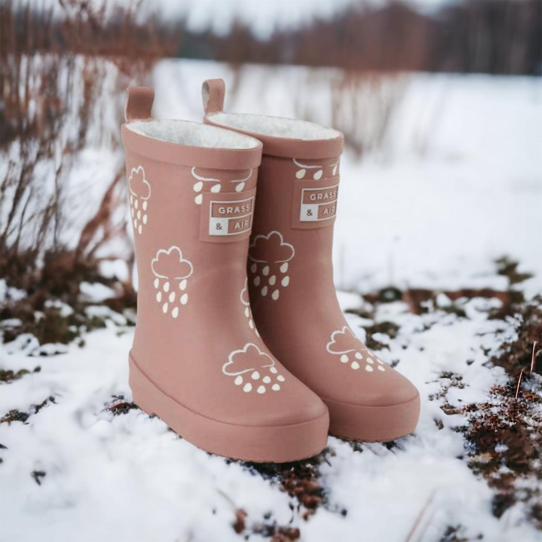 Grass & Air | Color Changing Kids Winter Rain Boots | Kid's Winter Welly | Fleece Lined Rain Boots - becauseofadi