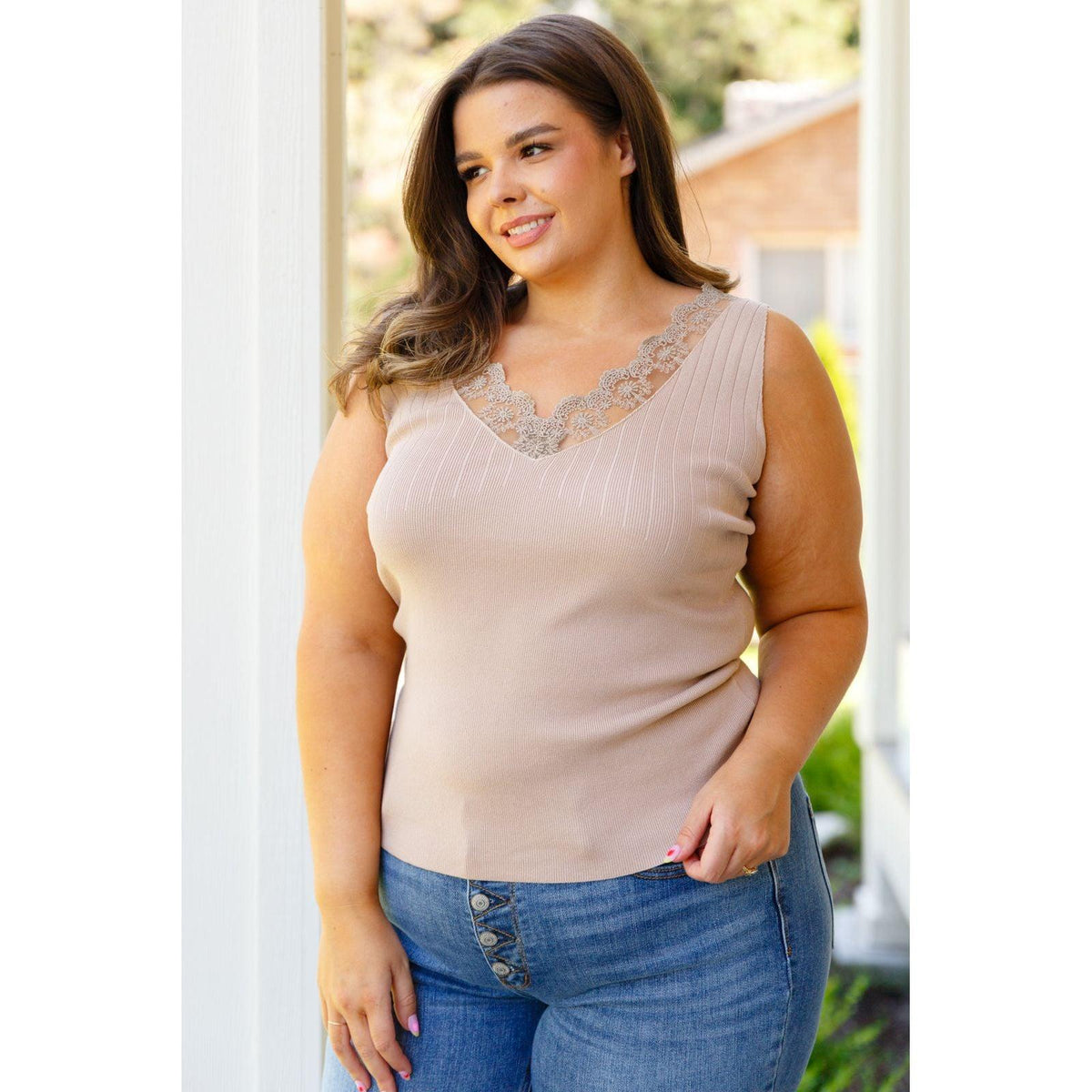 I Can Love You Better Lace Tank in Taupe - becauseofadi