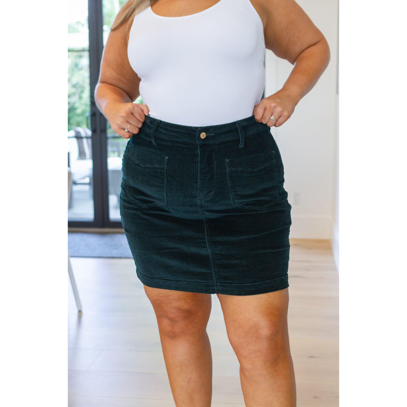Melinda Corduroy Patch Pocket Skirt in Emerald | Judy Blue - becauseofadi