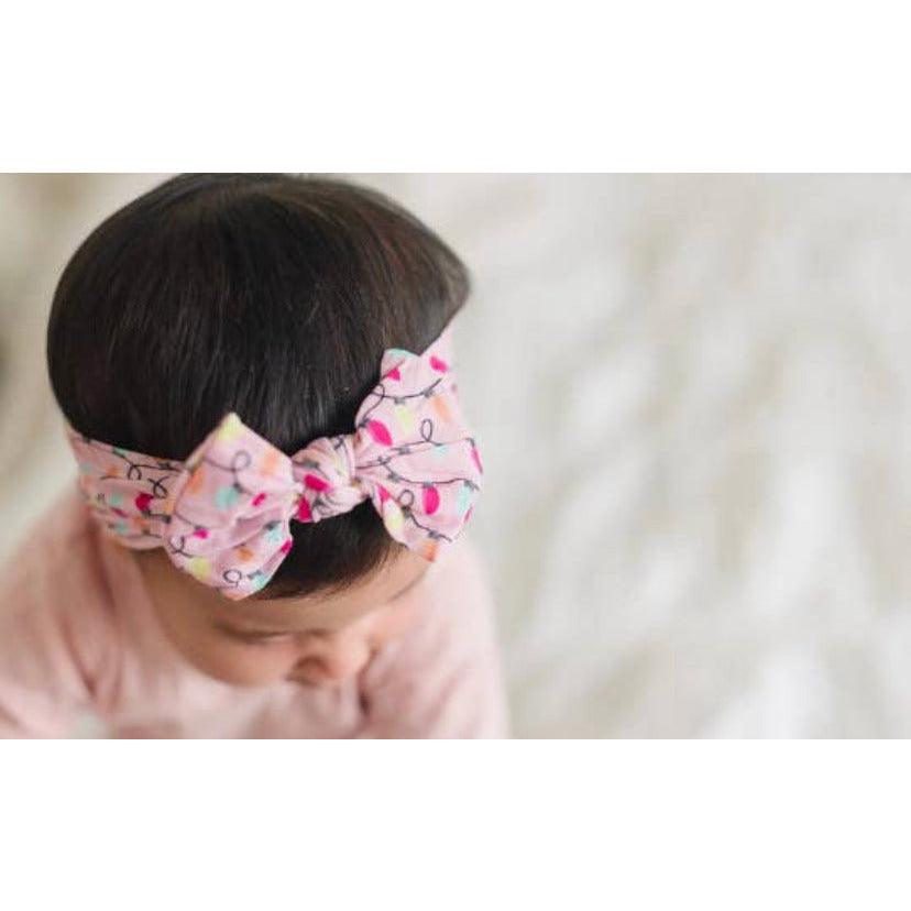 Pink Christmas Lights Headband | Nylon Baby Headband | Holiday Baby Bow Headband - becauseofadi