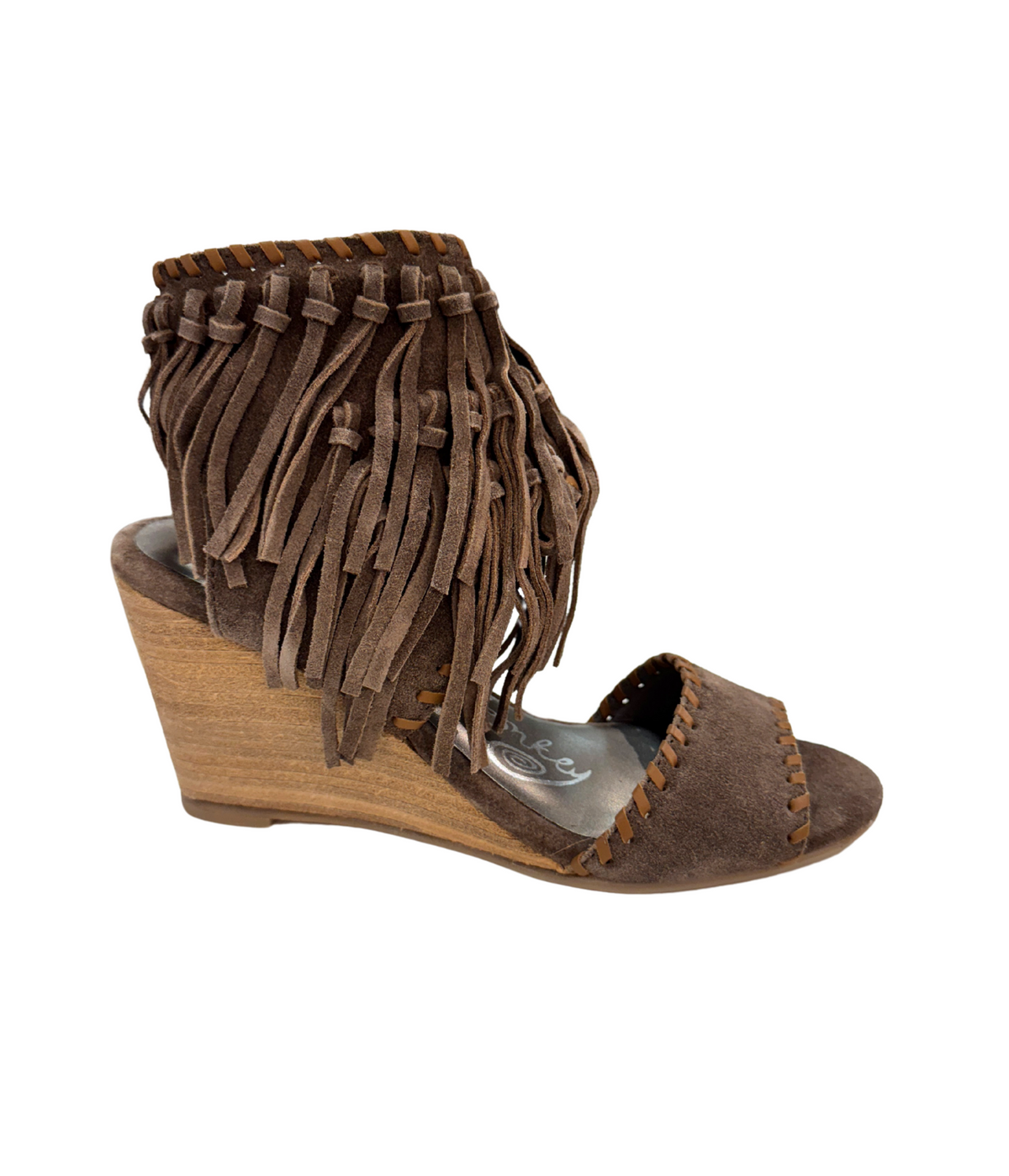 Taupe Leather Fringe Wedge Sandals – Naughty Monkey