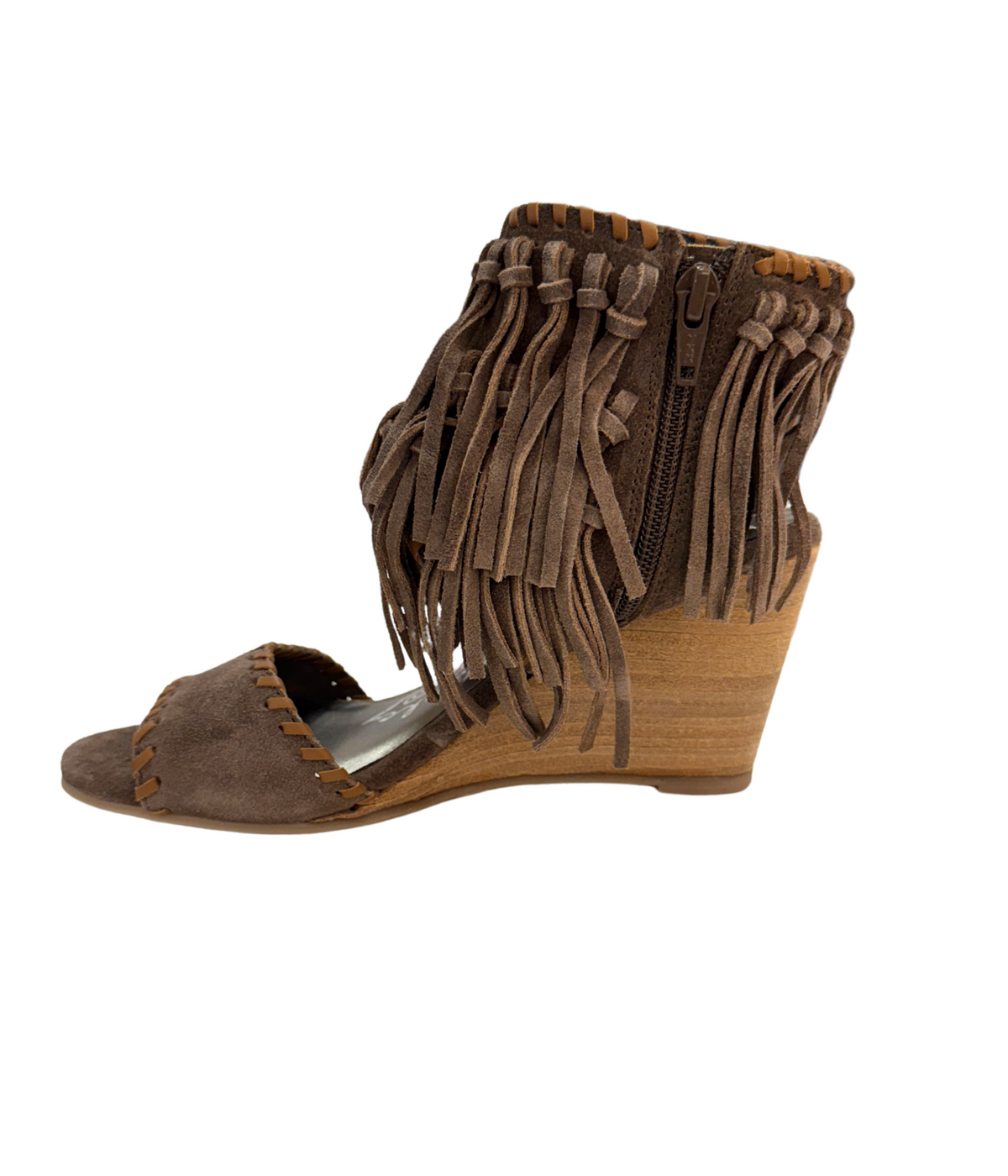 Taupe Leather Fringe Wedge Sandals – Naughty Monkey