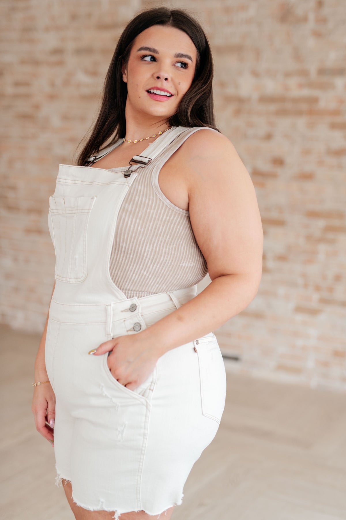 Judy Blue | Anna High Rise Garment Dyed Cutoff Shortalls in Ecru