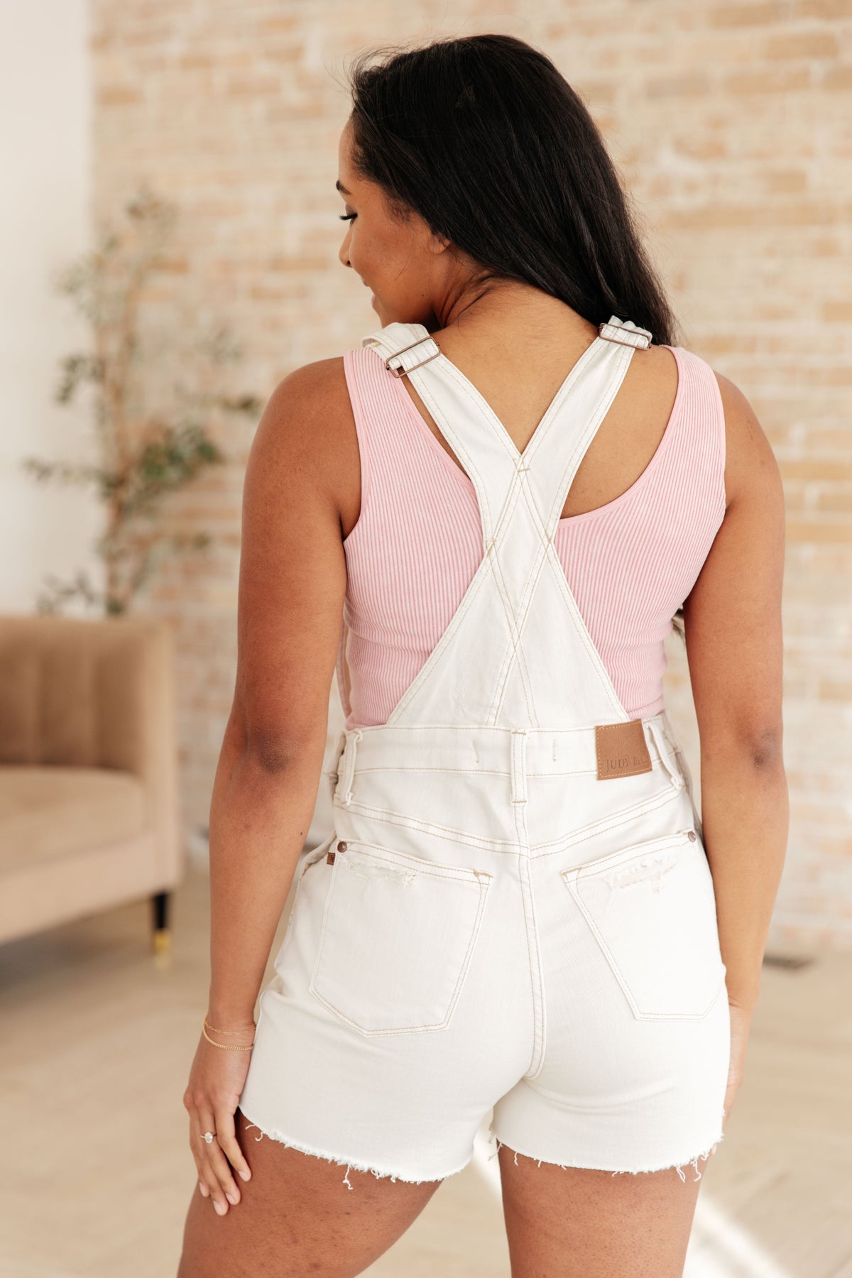 Judy Blue | Anna High Rise Garment Dyed Cutoff Shortalls in Ecru