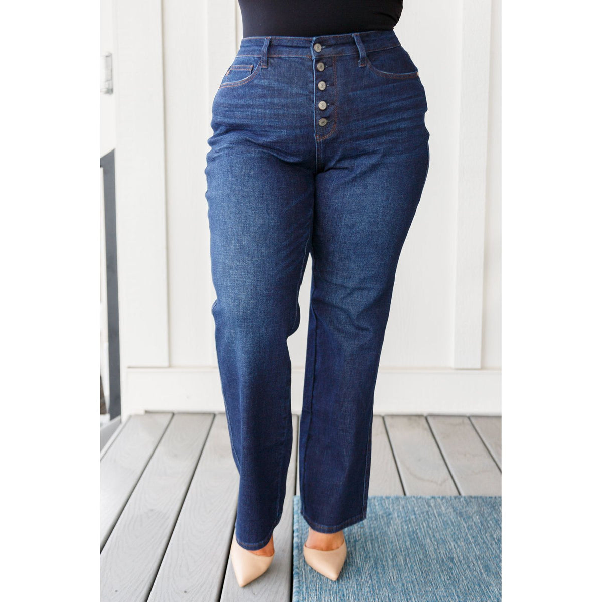 Judy Blue | Arlo High Rise Button-Fly Straight Jeans