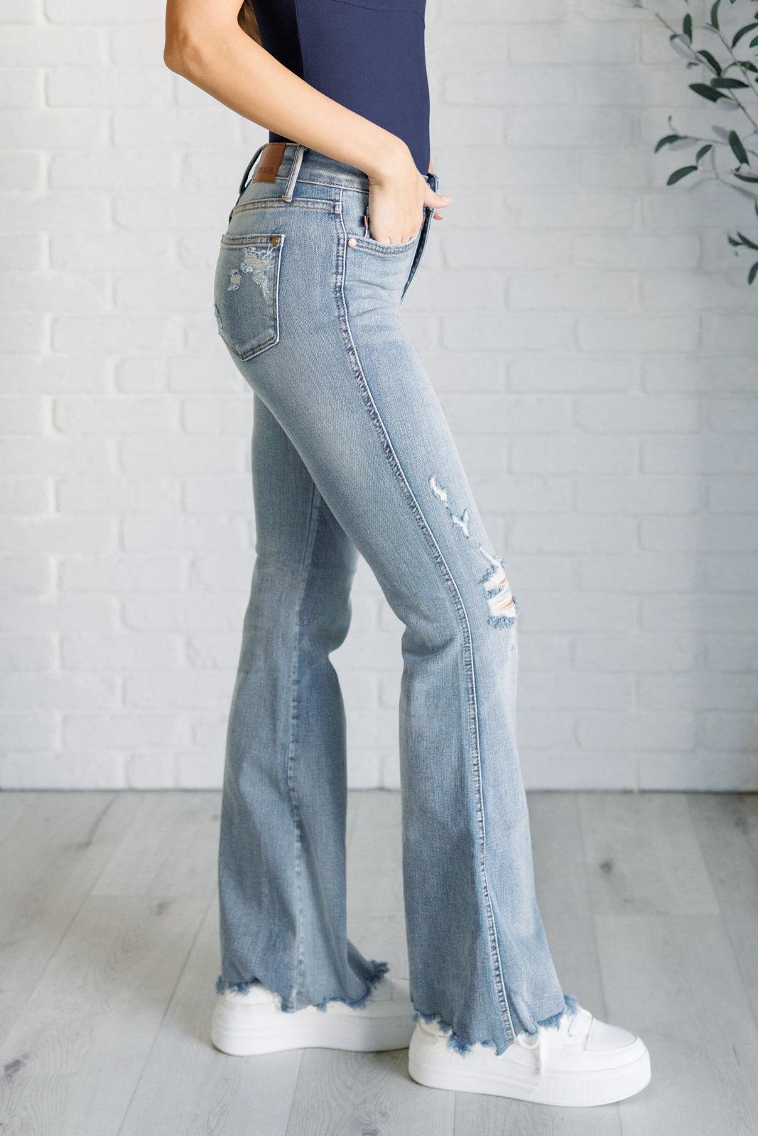 Judy Blue | Caroline Mid Rise Control Top Distressed Flare Jeans