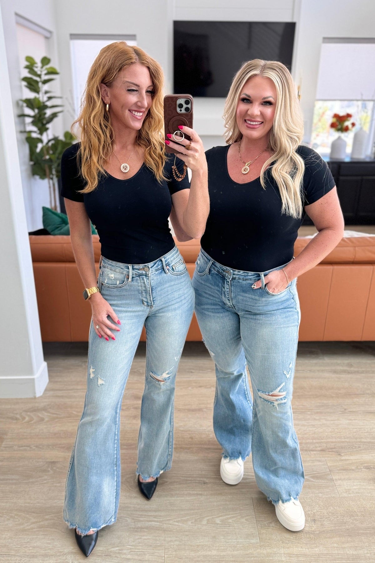 Judy Blue | Caroline Mid Rise Control Top Distressed Flare Jeans