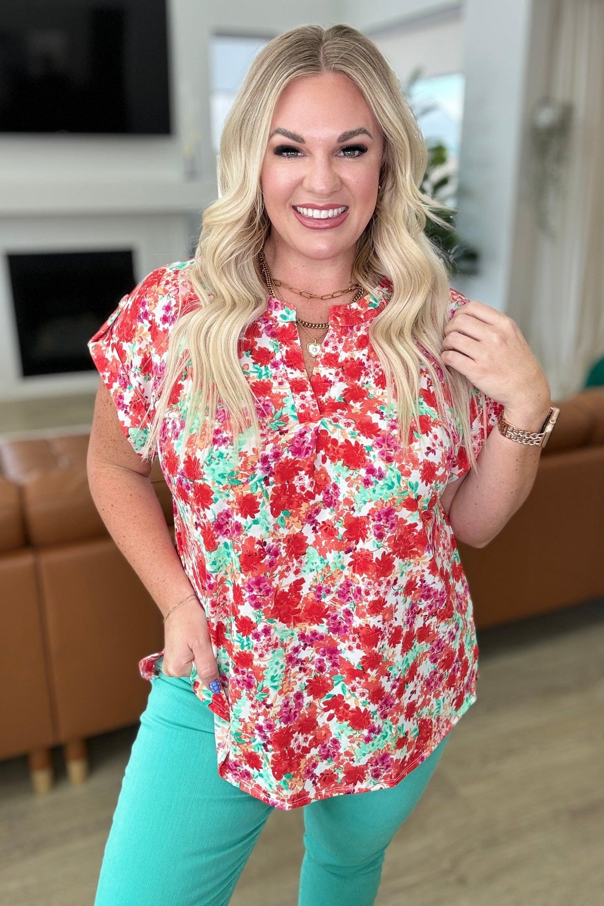 Lizzy Cap Sleeve Top in Ivory and Coral Floral - becauseofadi