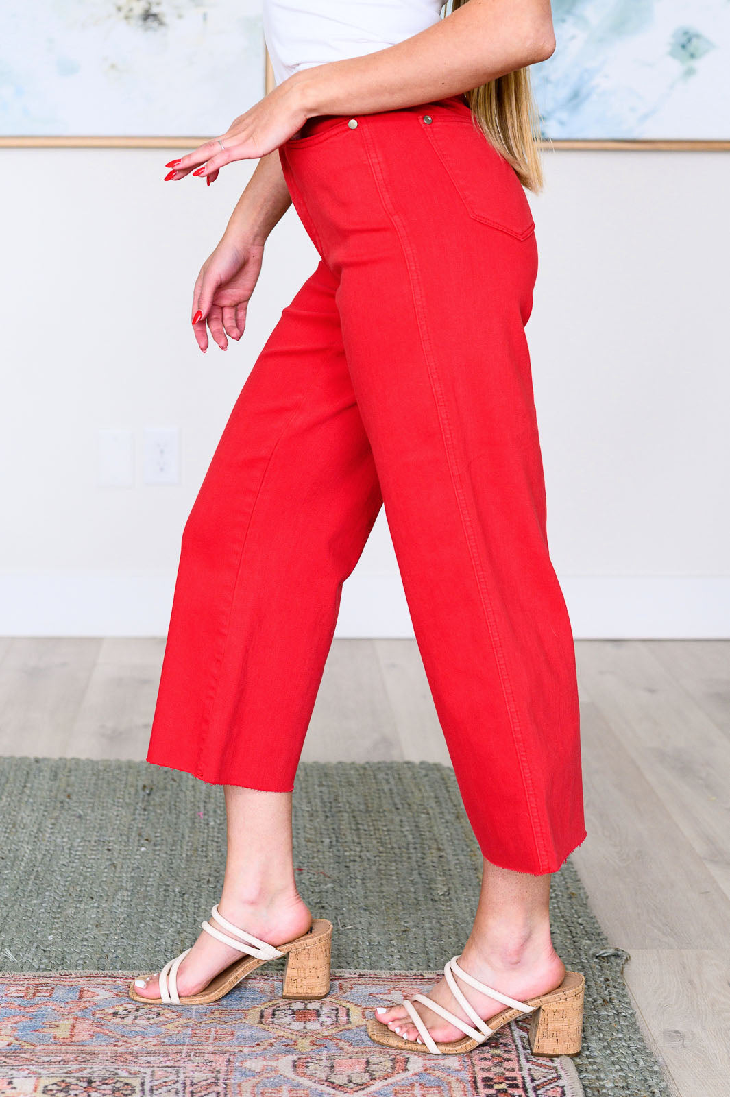 Judy Blue | Lisa High Rise Tummy Control Wide Leg Crop Jeans in Red