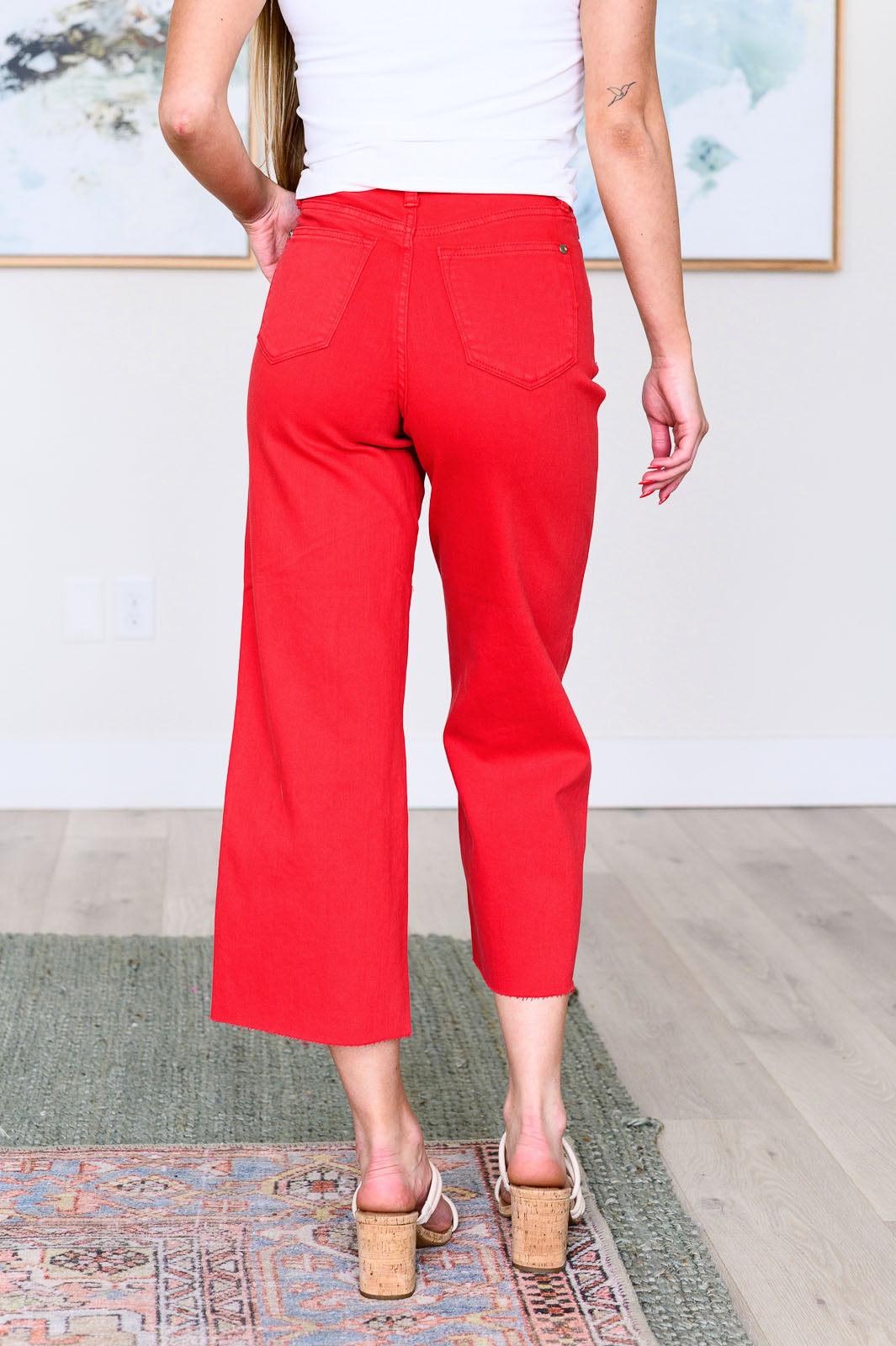 Judy Blue | Lisa High Rise Control Top Wide Leg Crop Jeans in Red - becauseofadi