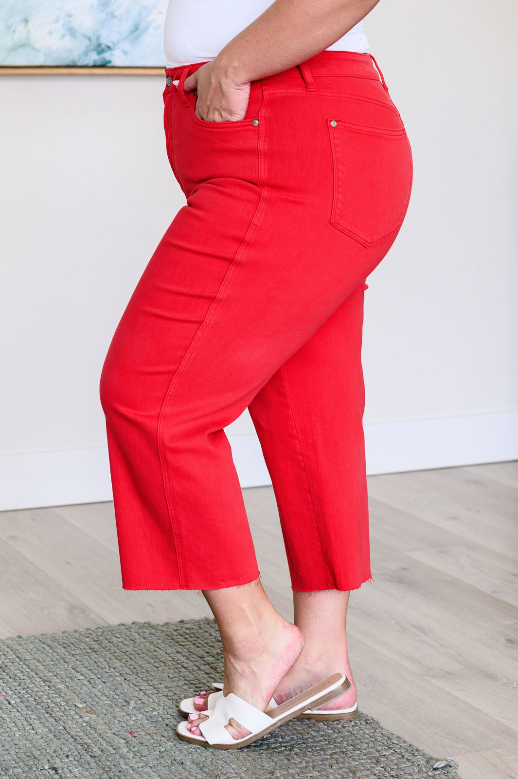 Judy Blue | Lisa High Rise Tummy Control Wide Leg Crop Jeans in Red