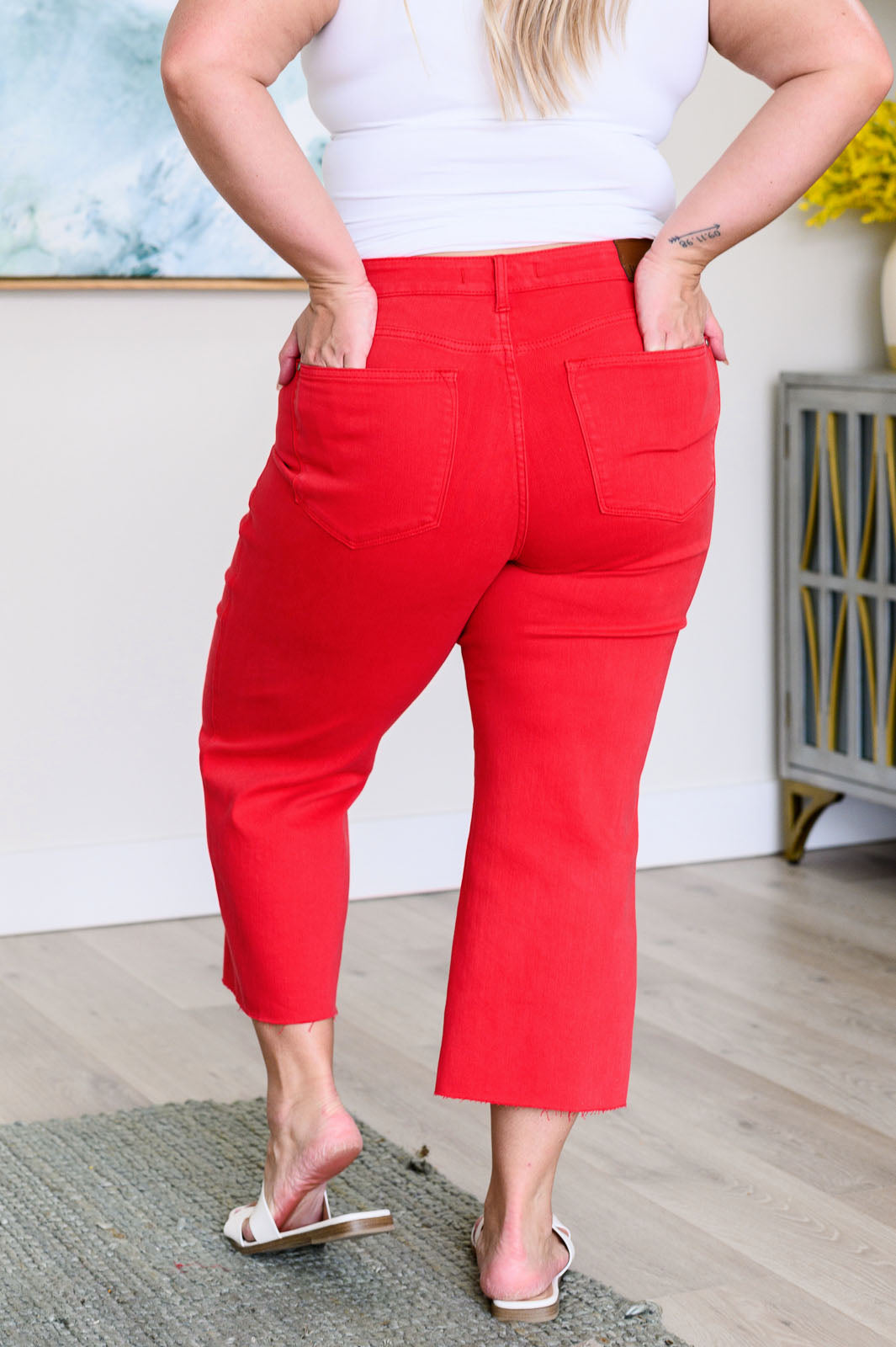 Judy Blue | Lisa High Rise Tummy Control Wide Leg Crop Jeans in Red