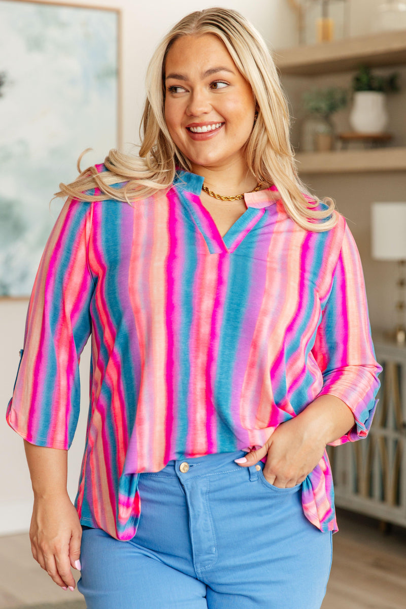 Lizzy Top in Blue and Pink Stripe - becauseofadi