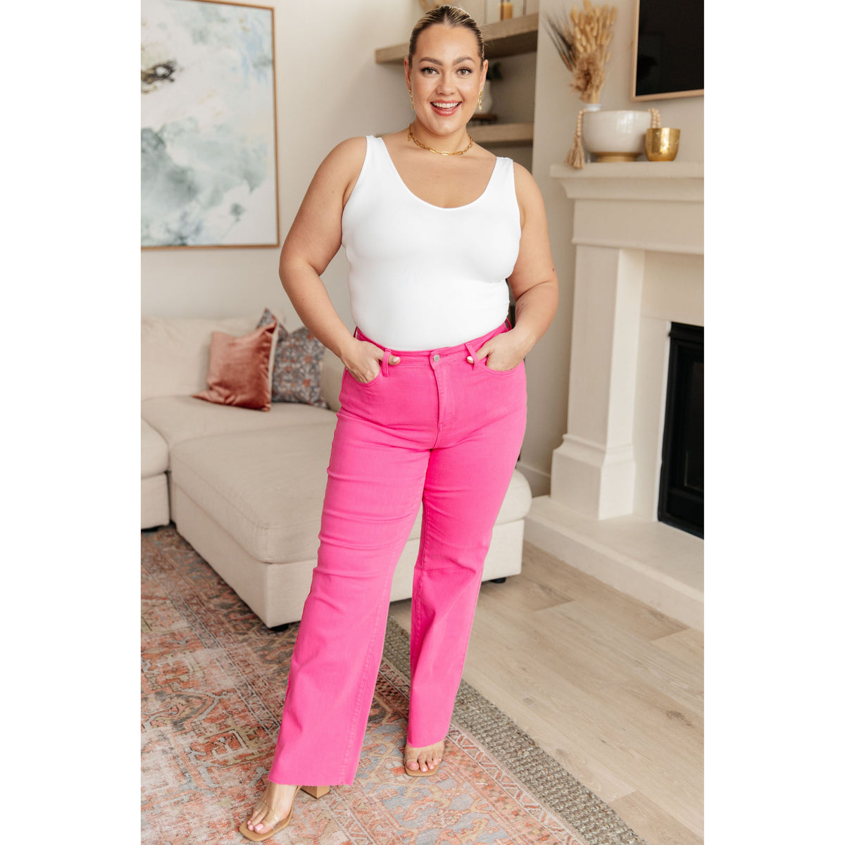 Judy Blue | Barbara High Rise Garment Dyed 90's Straight Jeans in Pink