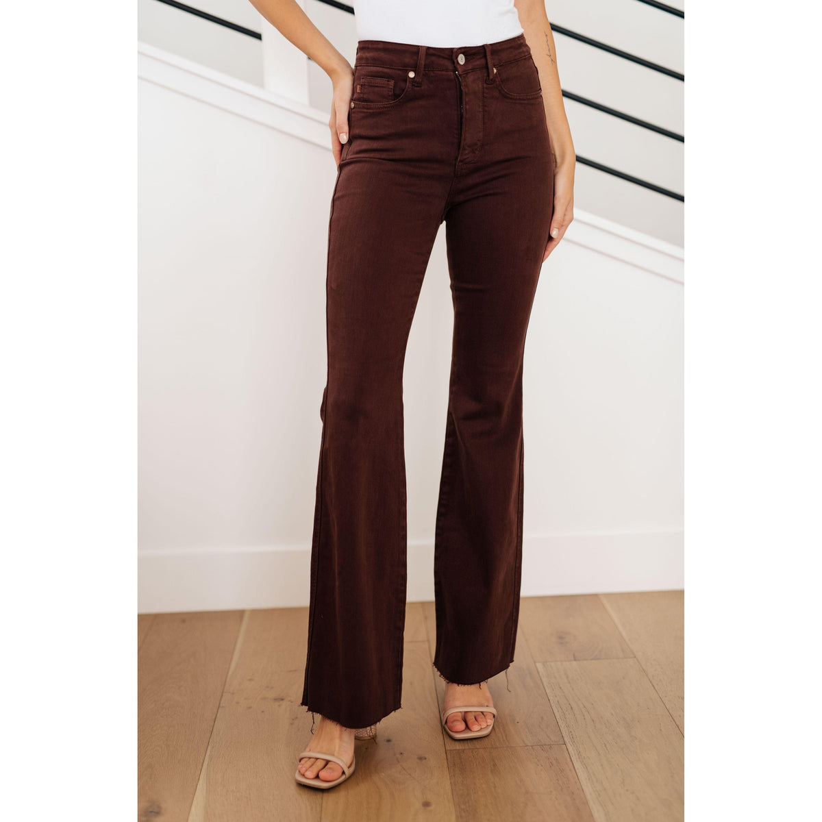 Judy Blue | Sienna High Rise Control Top Flare Jeans in Espresso - becauseofadi