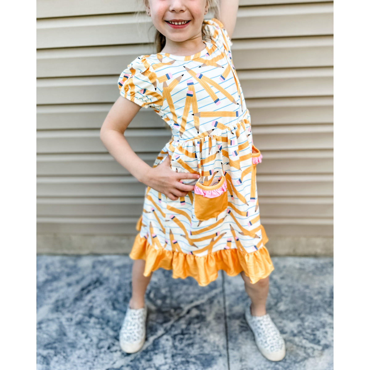 Girl's Back To School Pencil Pocket Dress - becauseofadi