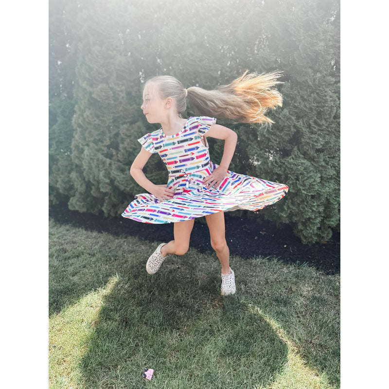 Girl's Back to School Pencil Twirl Dress | Multi-Color - becauseofadi