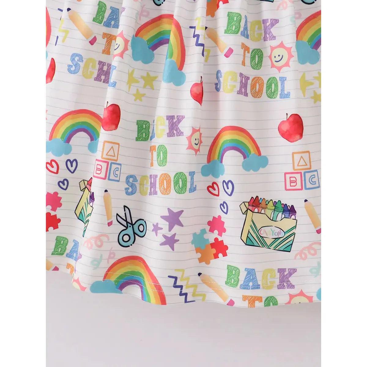 Girl's Back To School Rainbow ABC Twirl Dress - becauseofadi
