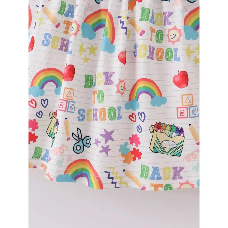 Girl's Back To School Rainbow ABC Twirl Dress - becauseofadi