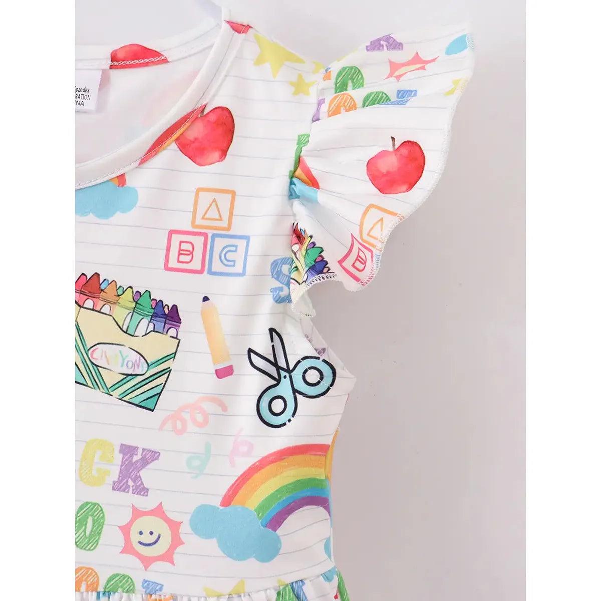 Girl's Back To School Rainbow ABC Twirl Dress - becauseofadi