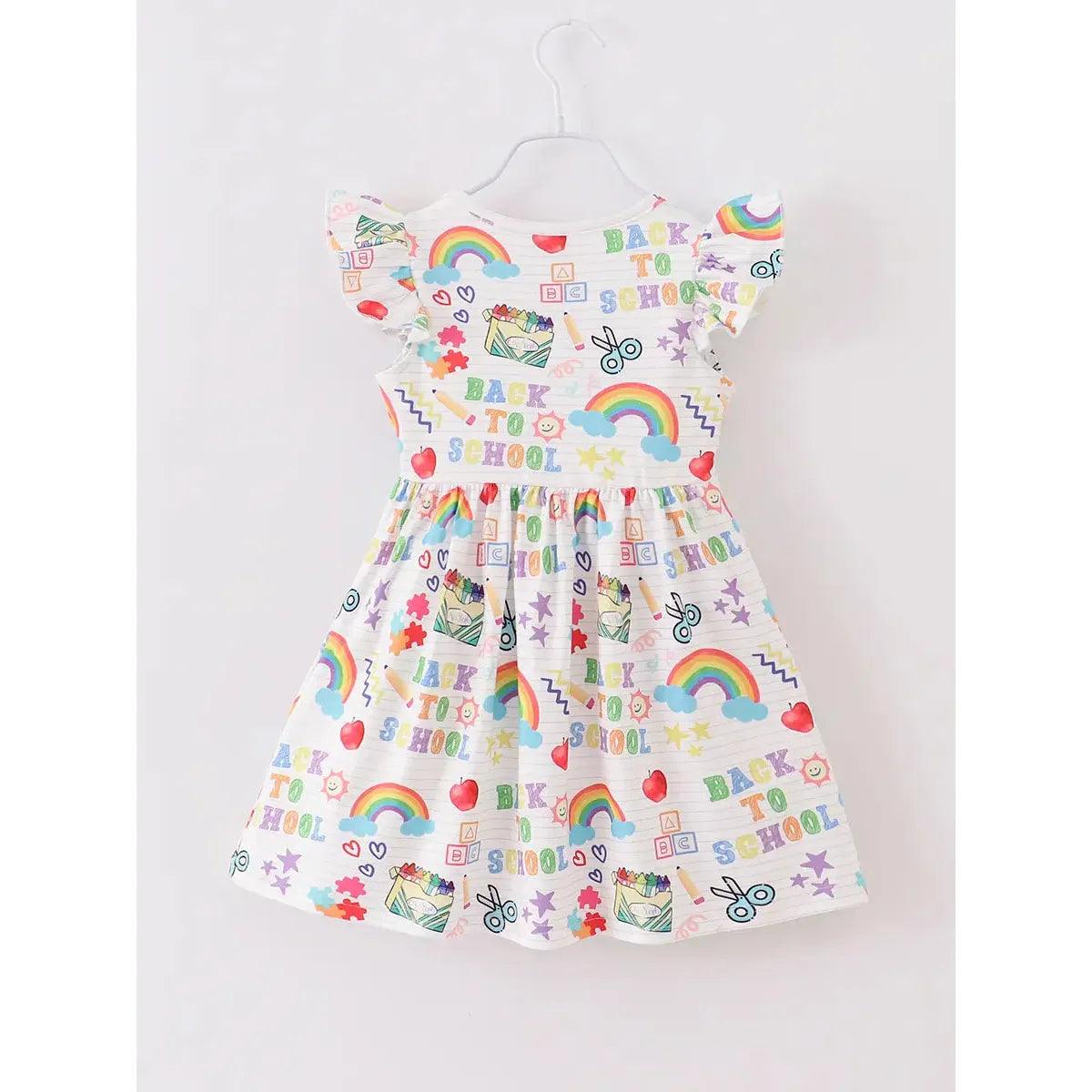 Girl's Back To School Rainbow ABC Twirl Dress - becauseofadi