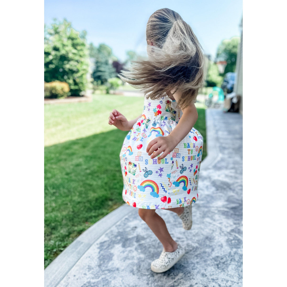 Girl's Back To School Rainbow ABC Twirl Dress - becauseofadi