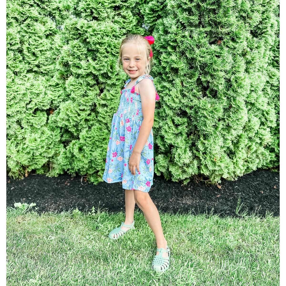 Girl's Blue Floral Smocked Dress | Sundress - becauseofadi