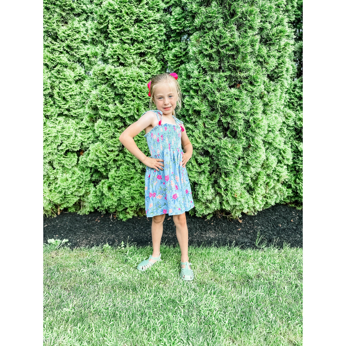 Girl's Blue Floral Smocked Dress | Sundress - becauseofadi