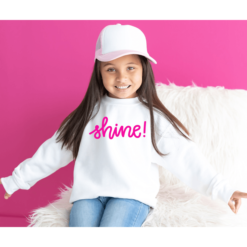 Girl's Shine On Sweatshirt | White Crewneck - becauseofadi