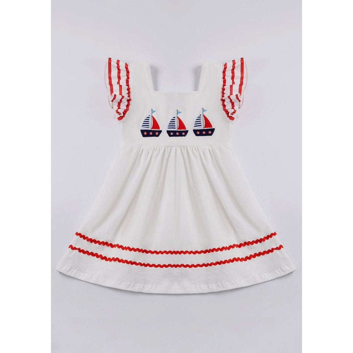 Girl's White Sailing Ruffle Dress - becauseofadi