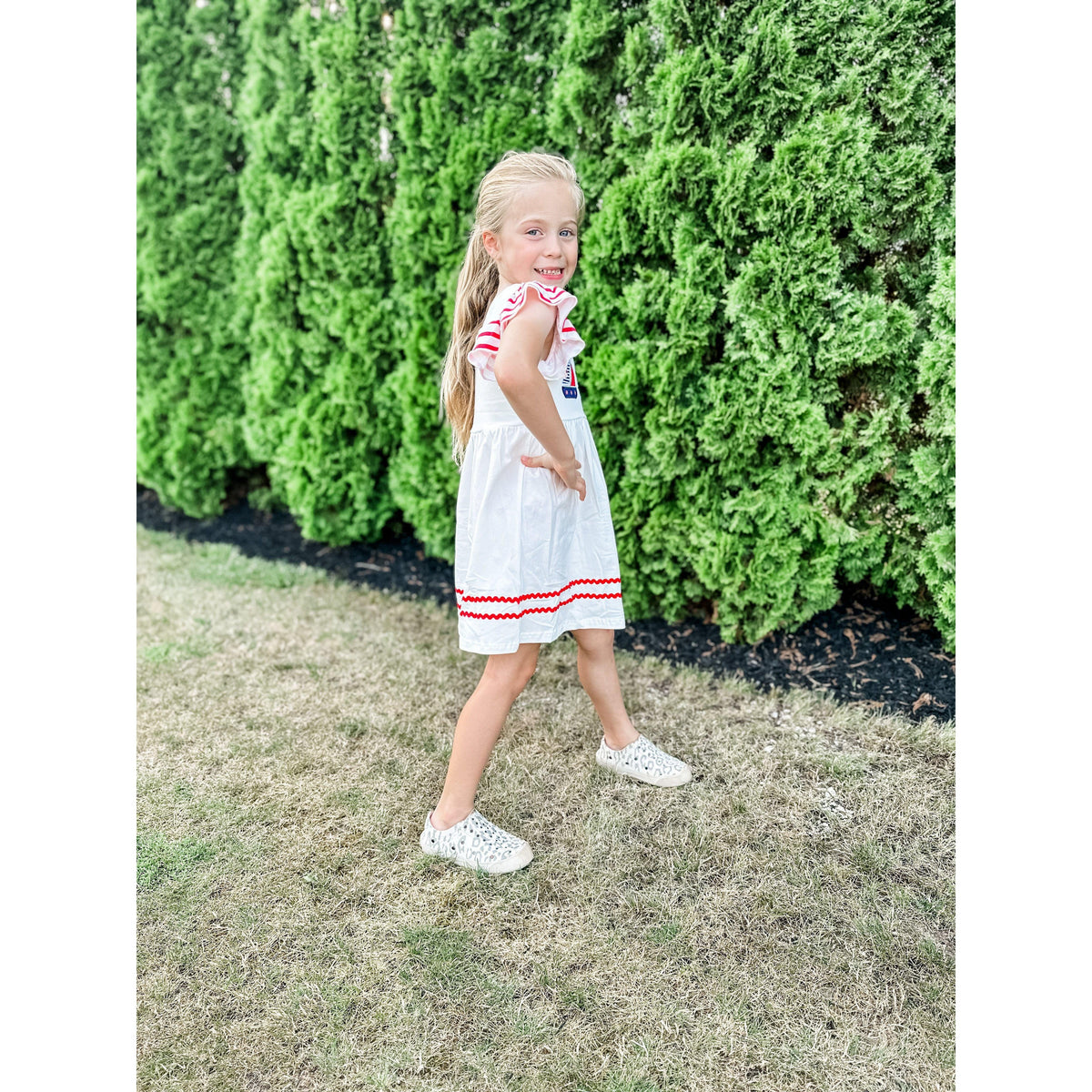 Girl's White Sailing Ruffle Dress - becauseofadi