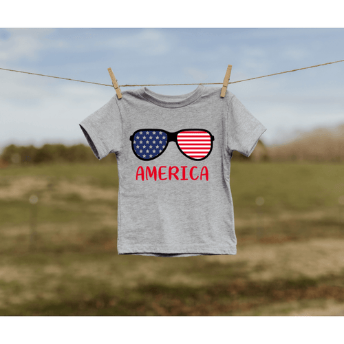Kid's America Tee | July 4th T-Shirt | Heather Grey