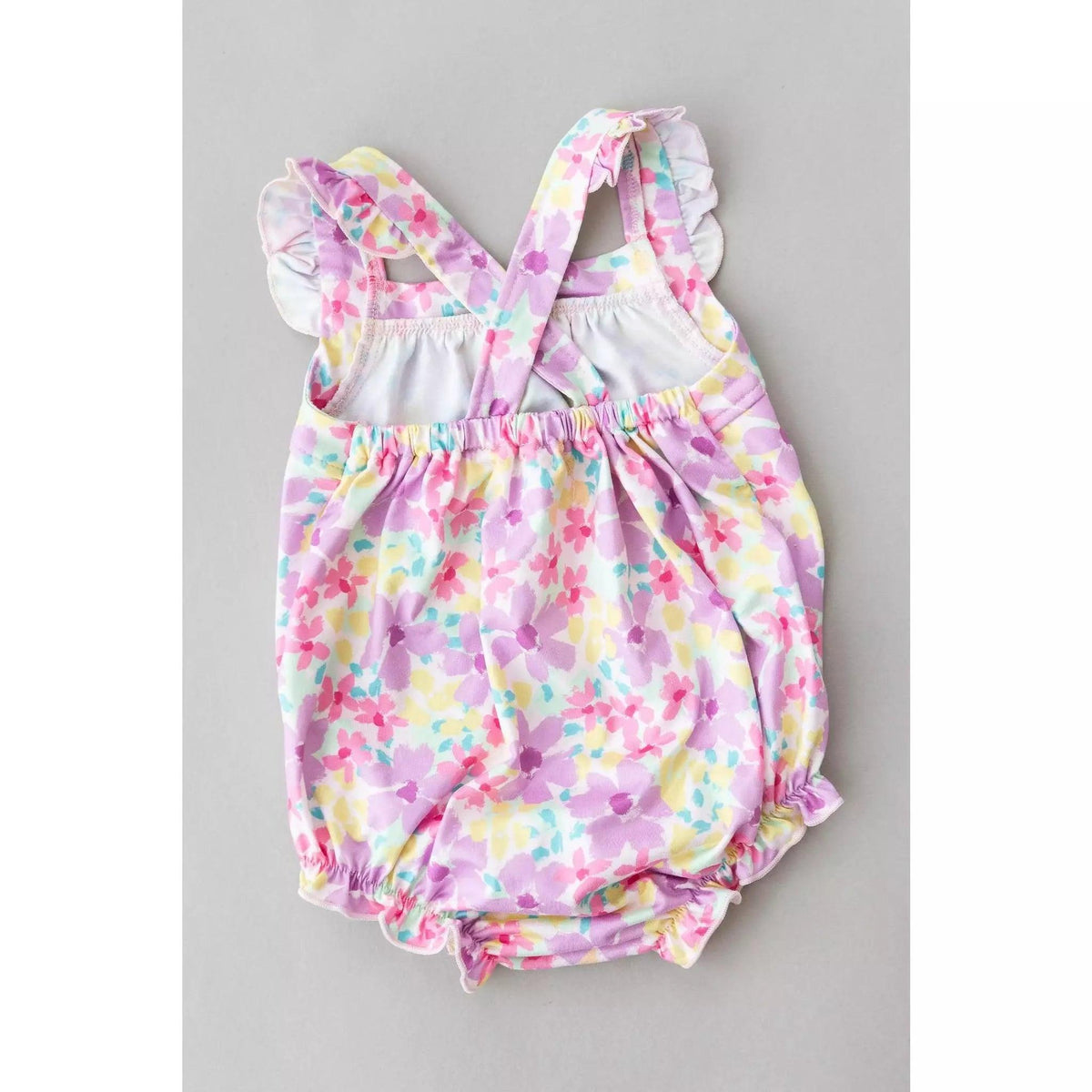 Infant Summer Watercolor Ruffle Cross Back Romper | Mila & Rose - becauseofadi