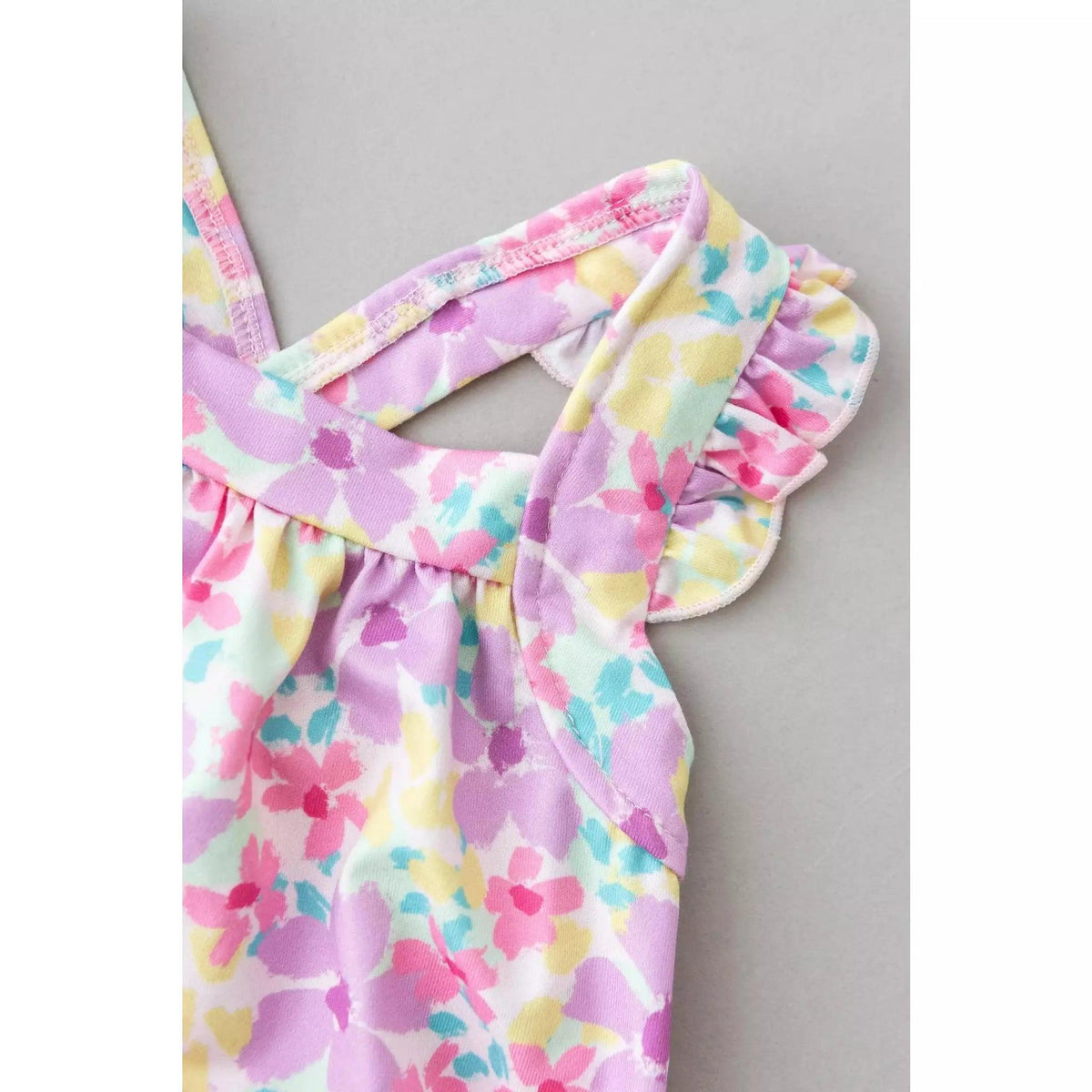 Infant Summer Watercolor Ruffle Cross Back Romper | Mila & Rose - becauseofadi