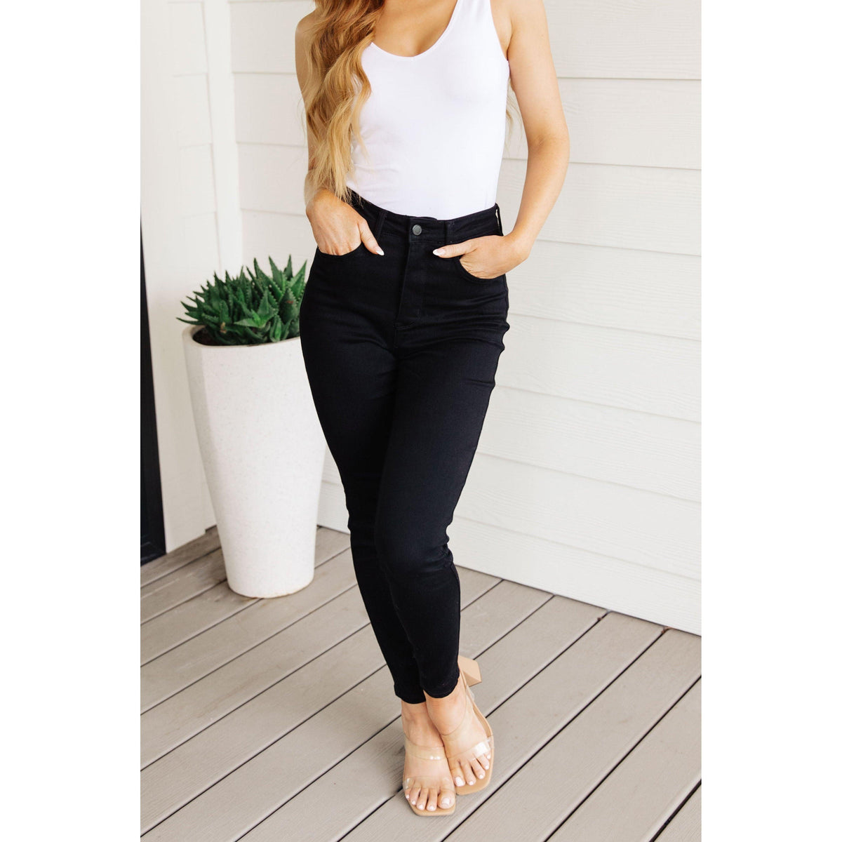 Judy Blue | Audrey High Rise Control Top Classic Skinny Jeans in Black - becauseofadi