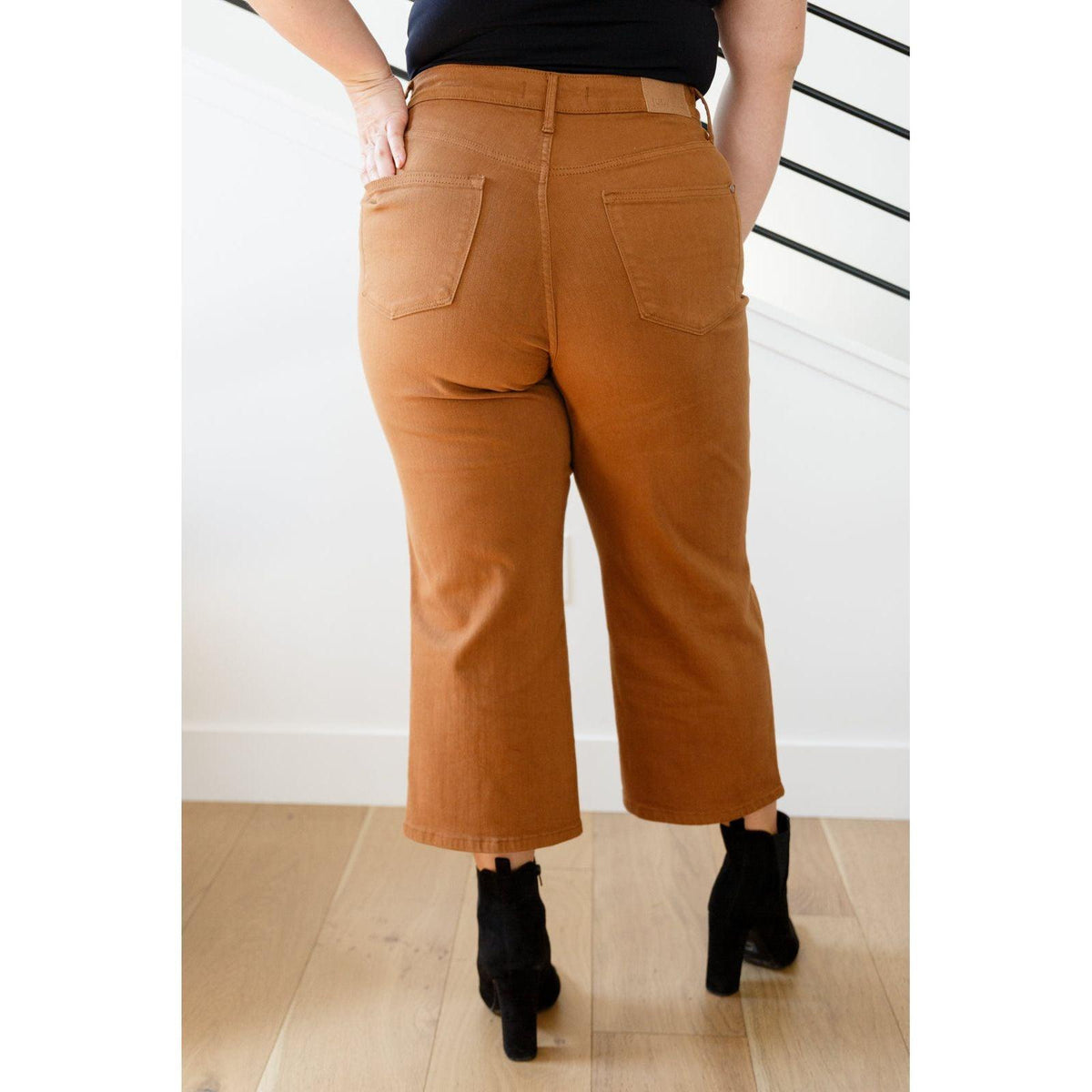 Judy Blue | Briar High Rise Control Top Wide Leg Crop Jeans in Camel - becauseofadi