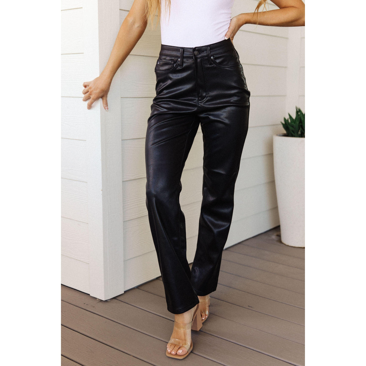 Tanya Control Top Faux Leather Pants in Black - becauseofadi