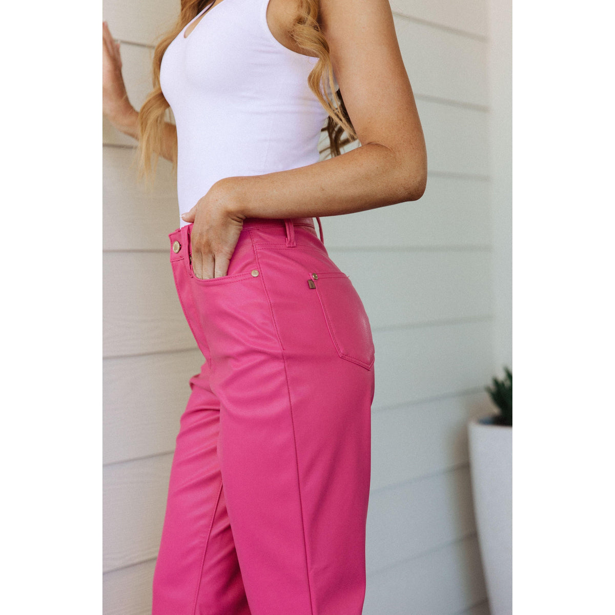 Tanya Control Top Faux Leather Pants in Hot Pink - becauseofadi