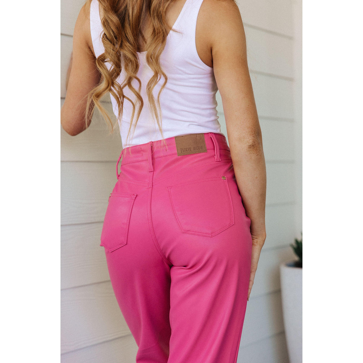 Tanya Control Top Faux Leather Pants in Hot Pink - becauseofadi