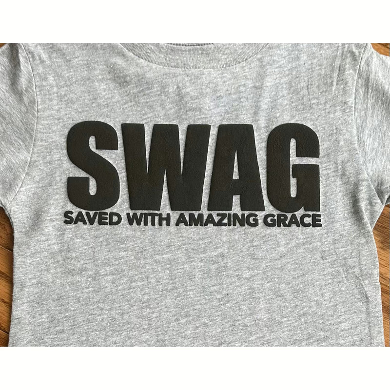 Kid's Gray Saved With Amazing Grace (SWAG) Tee - becauseofadi