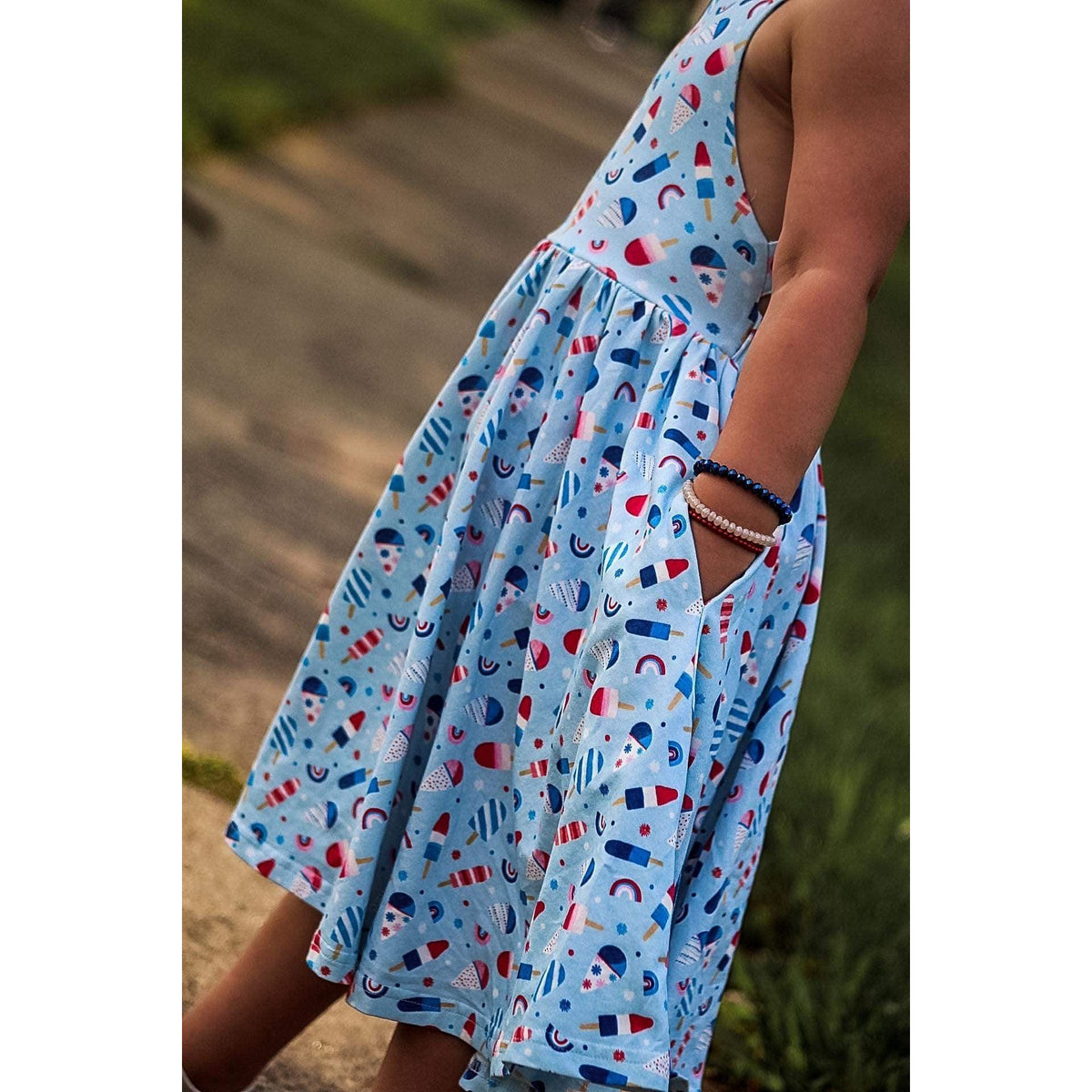 Ollie Jay | Sofia Dress in Patriotic Sweet Freedom | Kid's Red, White, and Blue Dress - becauseofadi