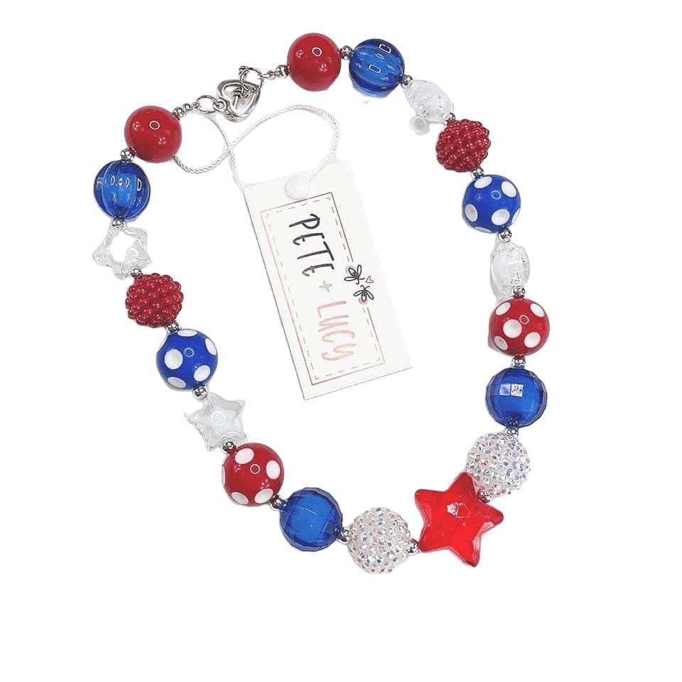 Pete + Lucy | 4th of July Chunky Necklace | Kids Red, White, and Blue Patriotic Necklace - becauseofadi