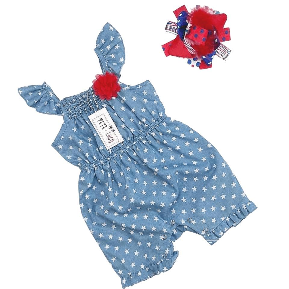 Pete + Lucy | 4th of July Infant Romper | Red, White, and Blue Kids Romper - becauseofadi