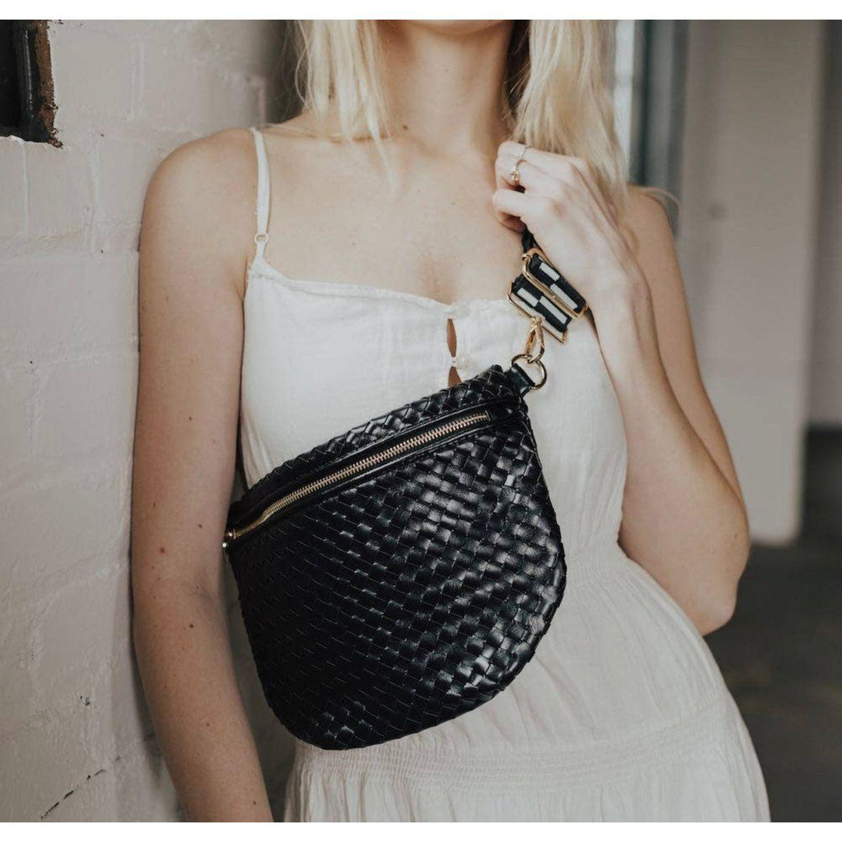Pretty Simple | Woven Westlyn Bum Bag | Womens Vegan Leather Bag - becauseofadi