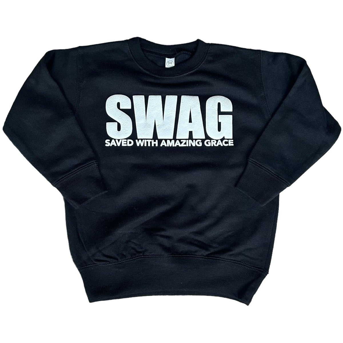 Saved With Amazing Grace (SWAG) | Kids Black Crewneck - becauseofadi