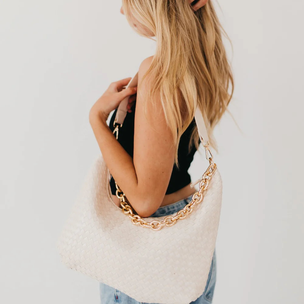 Sienna Slouchy Woven Shoulder Bag – Trendy Chain Strap Purse (3 Colors)