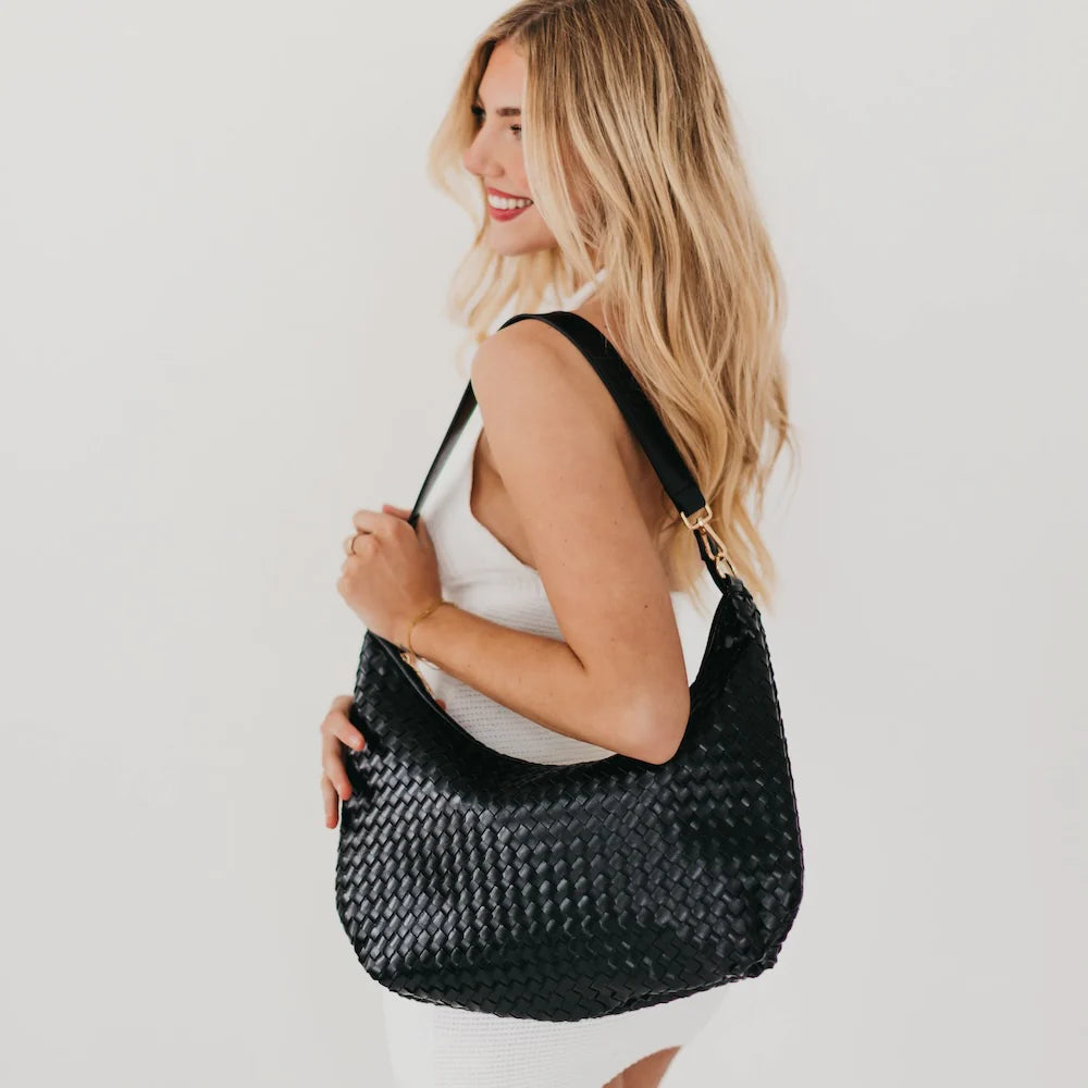 Sienna Slouchy Woven Shoulder Bag – Trendy Chain Strap Purse (3 Colors)