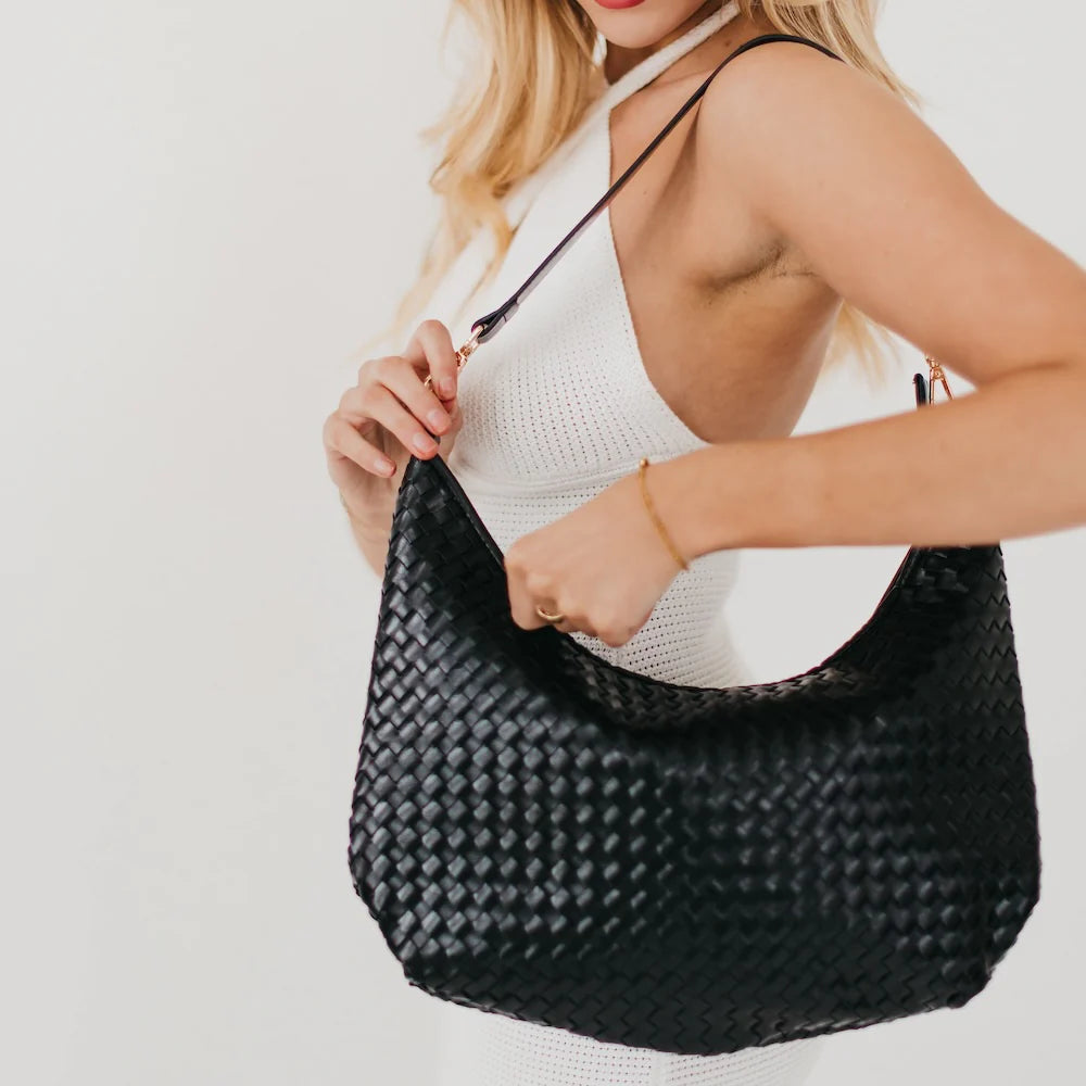 Sienna Slouchy Woven Shoulder Bag – Trendy Chain Strap Purse (3 Colors)